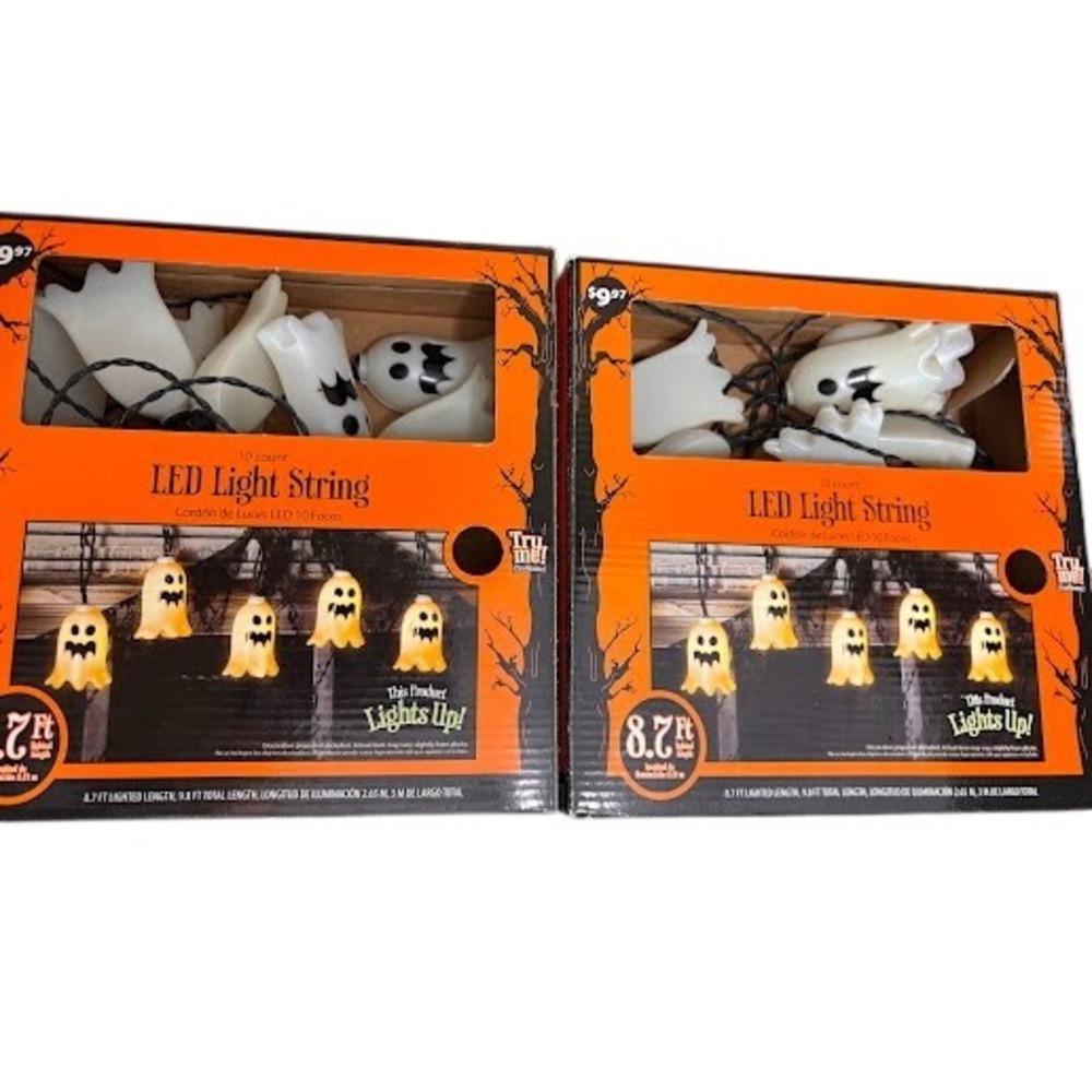 2 Pack Halloween Ghost LED Light String 20 Count 8.7ft Battery Operated Decor